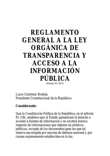 REGLAMENTO GENERAL LEY ORGÁNICA TRANSPARENCIA ACCESO INFORMACIÓN PUBLICA
